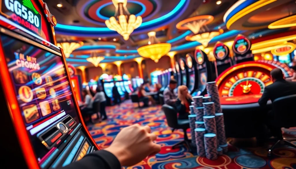 GG88-themed slot machine attracting players with vibrant colors and casino excitement.